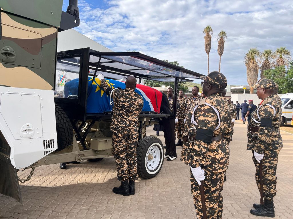 Founding president Sam Nujoma’s body arriving at State House in Windhoek.