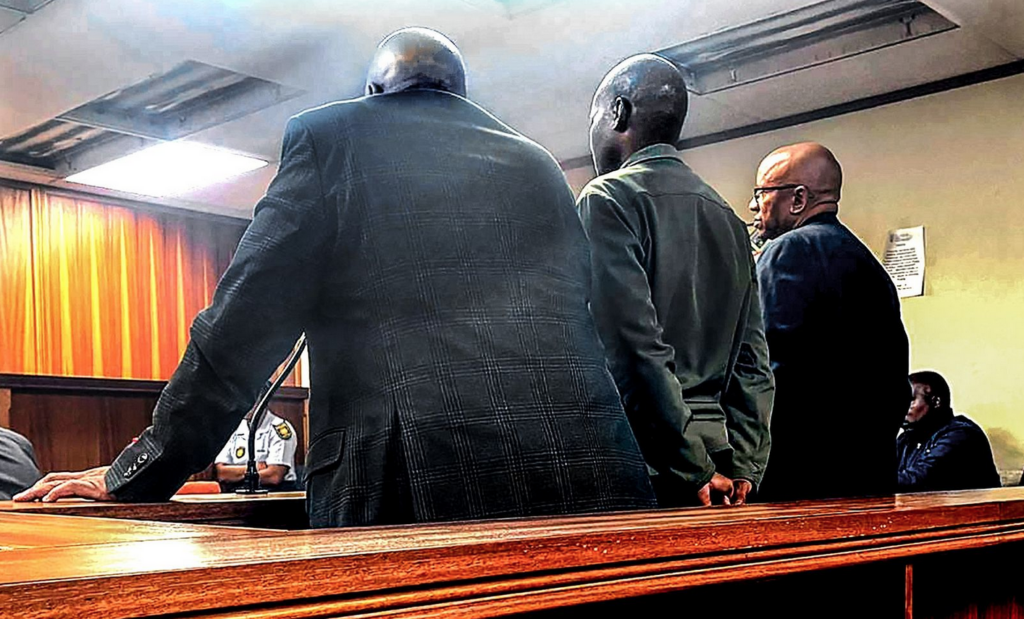 Senior NDoH officials, from left, Dr Malixole Mahlathi (67), CFO Phineas Mamogale and DG Dr Sandile Buthelezi (55) appear in the Pretoria Specialised Commercial Crimes Court on Monday, 2 March. (Photo: Supplied / Hawks)