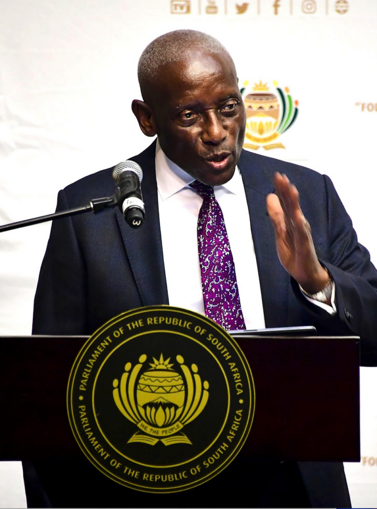 Retired Chief Justice Sandile Ngcobo at the handover of the Section 89 report to the Speaker of Parliament, Nosiviwe Mapisa-Nqakula, and the secretary to Parliament, Xolile George, at Parliament in Cape Town, on 30 November 2022. (Photo: GCIS)