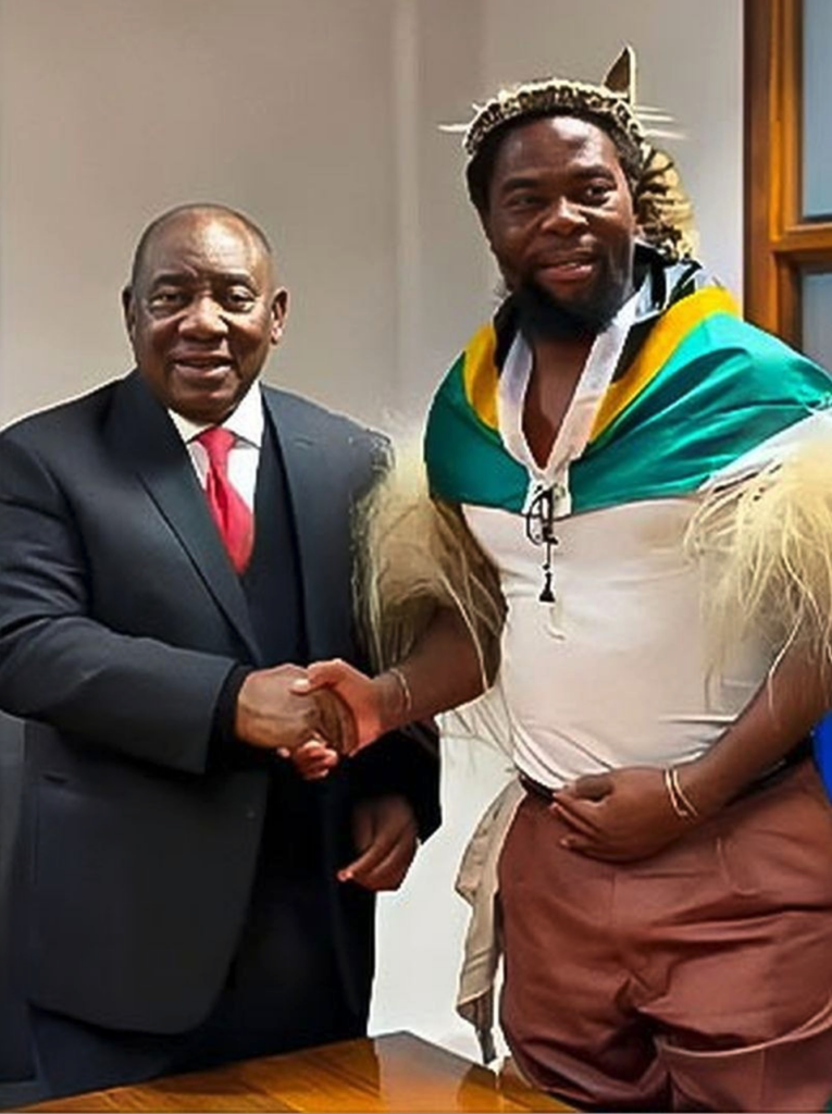 Cyril Ramaphosa meets with Nkosikhona “Phakel’umthakathi” Ndabandaba ahead of the planned 30 June marches. (Photo: Facebook / @Times News 24hrs)