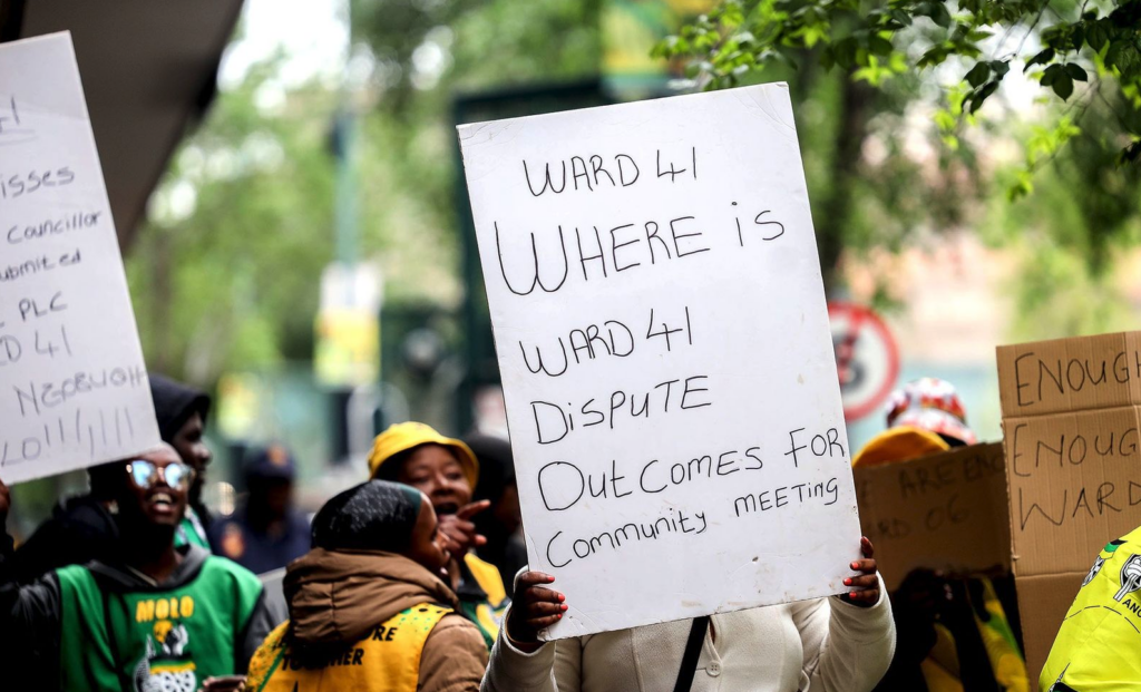 ANC Ward Representatives picket outside Luthuli House during the official media briefing on submission of councillor candidates for the 2026 LGE on September 08, 2026 in Johannesburg, South Africa. The picket follows a major administrative blunder that led to the party missing the Independent Electoral Commission (IEC) registration deadline for several councillor candidates ahead of the 2026 Local Government. (Photo: Gallo Images / Sharon Seretlo)